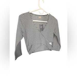 Hollister Black and White Striped Wrap Crop Top